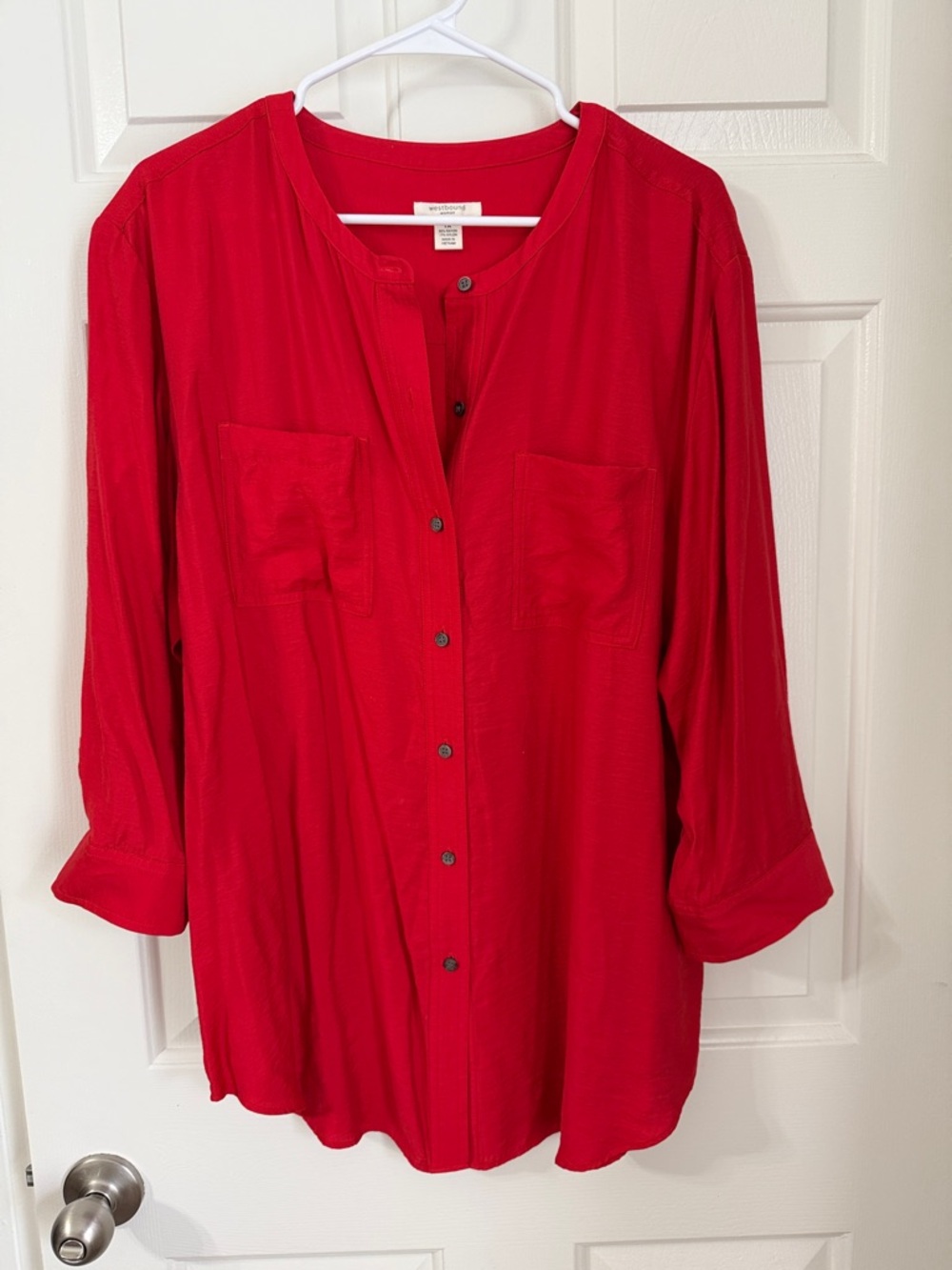 Westbound Red Long Sleeve Button Up Top w/ Chest Pockets